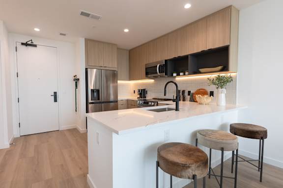 Kitchen with Bar Stools at The Mitchell , Atlanta