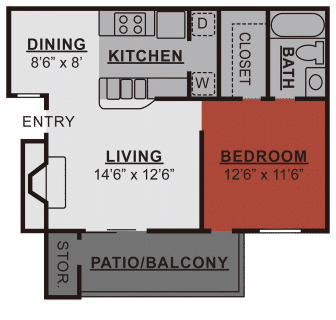 Floor Plan  A floor plan of a house with a living room, dining room, kitchen, and bathroom.