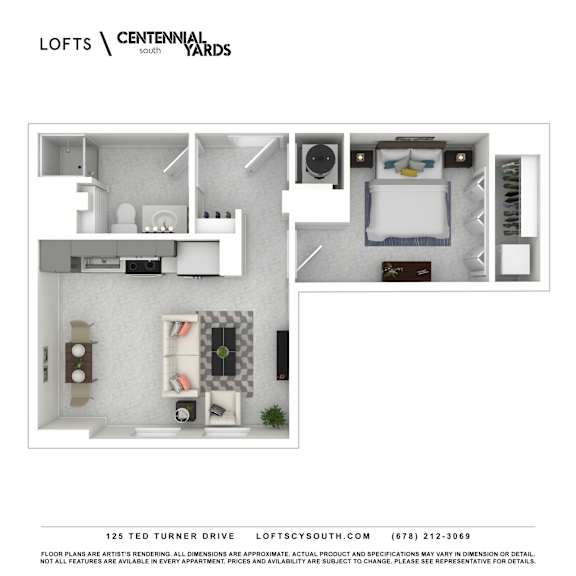 A1 Floorplan at Lofts at Centennial Yards, Atlanta, Georgia