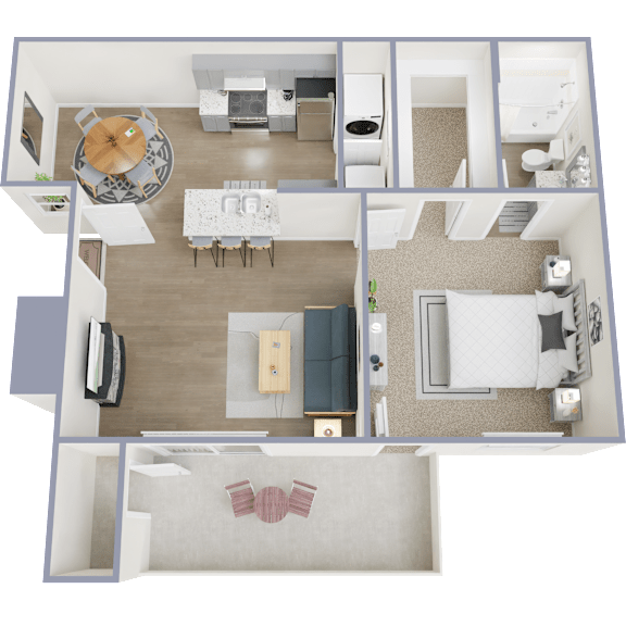 Floor Plan  A top-down view of a well-furnished apartment.