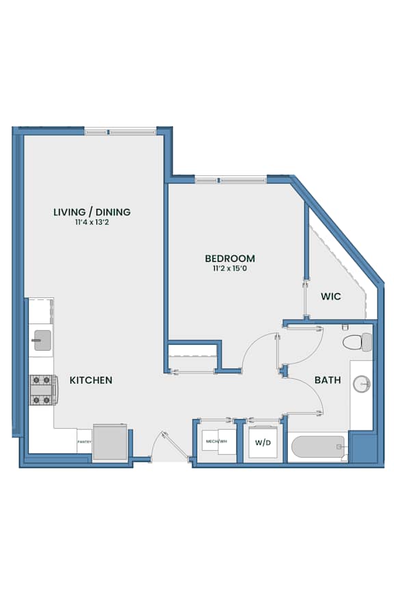 One bedroom floor plan with walk-in closet at 51 South Apartments, White Plains, 10601