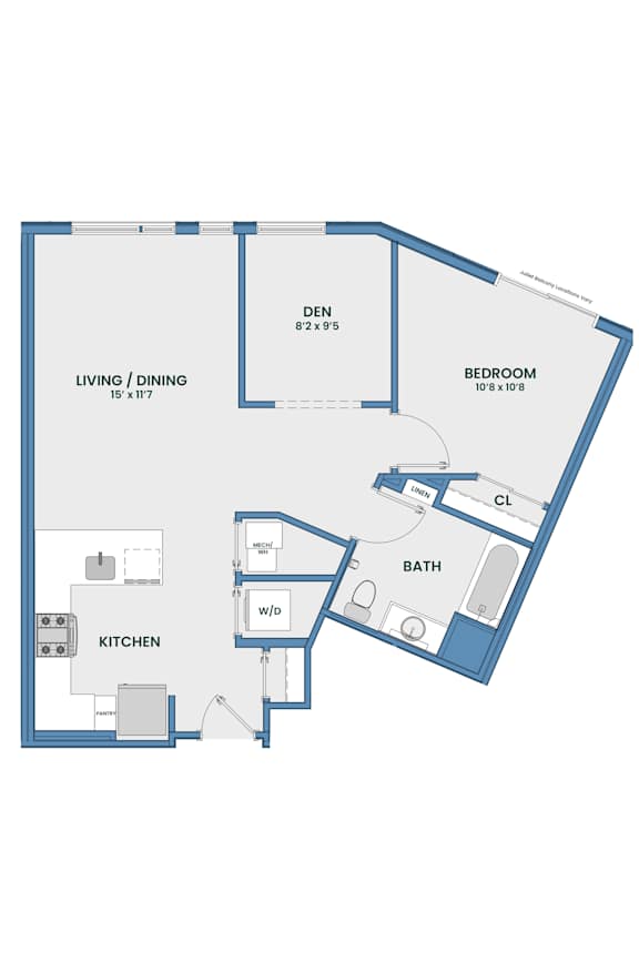 One bedroom den floor plan layout at 51 South Apartments, White Plains