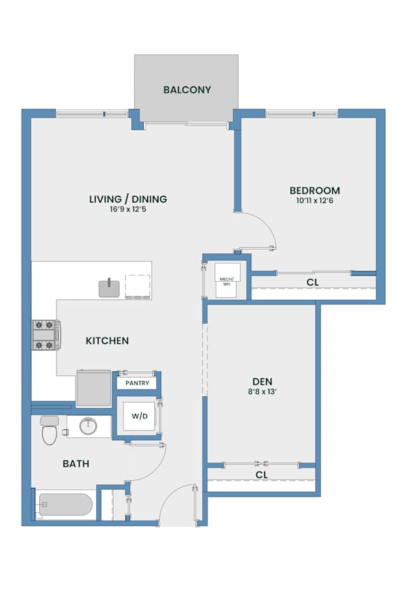 One bedroom den floor plan with balcony at 51 South Apartments, New York, 10601