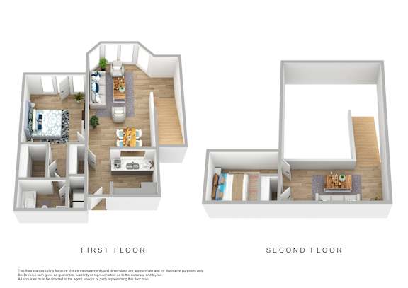 A diagram shows the layout of the first and second floors of a house.