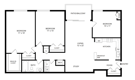 A black and white image of a floor plan for a house.