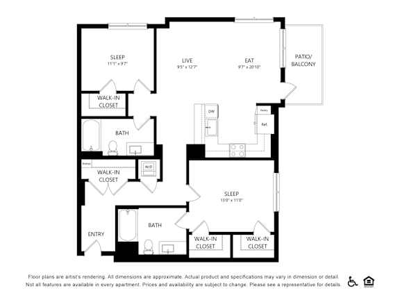 A black and white image of a floor plan for an apartment.
