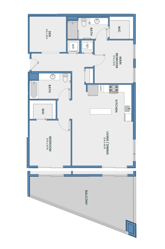 Three bedroom floor plan with balcony at 51 South Apartments, New York