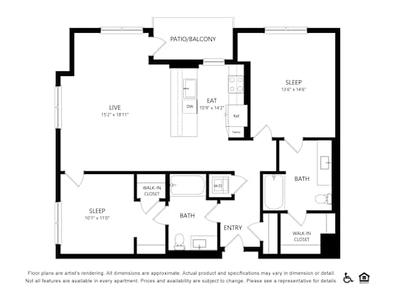 B1 floorplan at Bayview Apartments, Emeryville