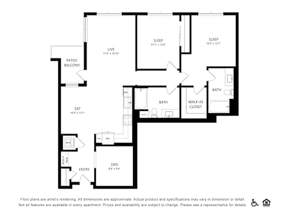 B4 floorplan at Bayview Apartments, Emeryville, CA, 94608