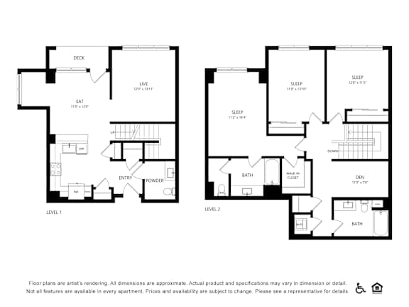 3 bedroom 2.5 bath floorplan at Bayview Apartments, Emeryville, California