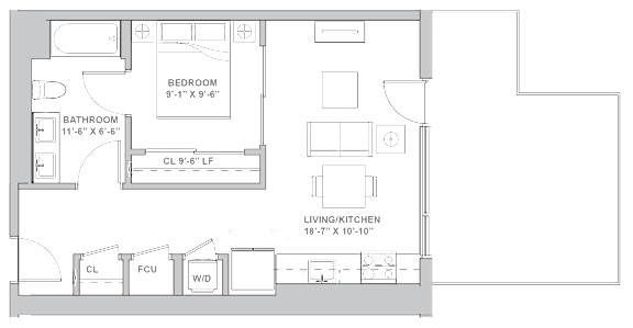 1A Floor Plan at Channel House, Oakland, 94607