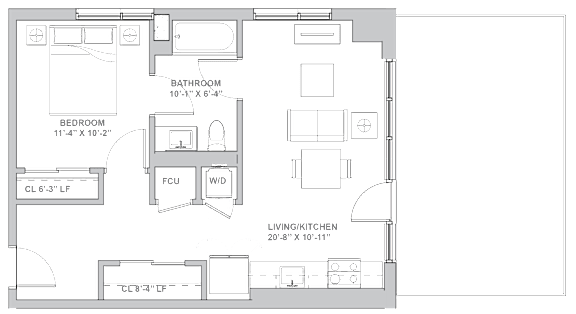 1C Floor Plan at Channel House, Oakland, 94607