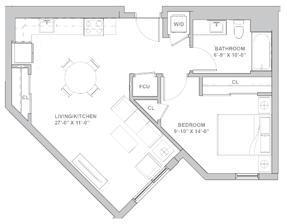 1D1 Floor Plan at Channel House, Oakland, 94607