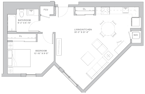 1E1 Floor Plan at Channel House, Oakland, California