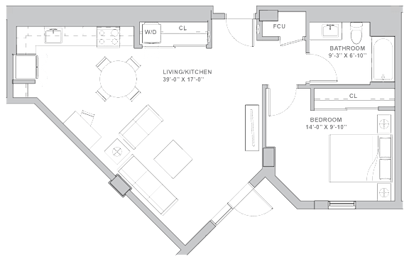 1E2 Floor Plan at Channel House, Oakland, California
