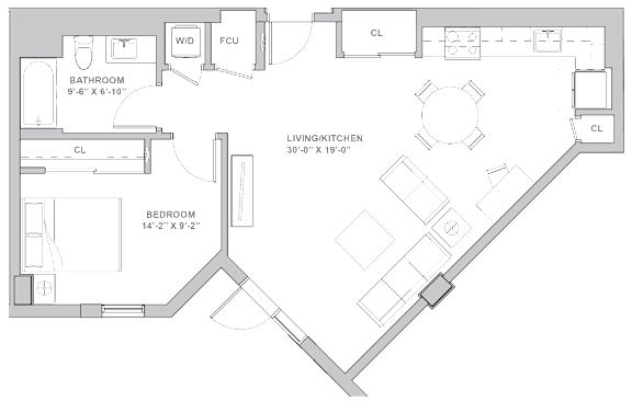 1E3 Floor Plan at Channel House, Oakland, 94607