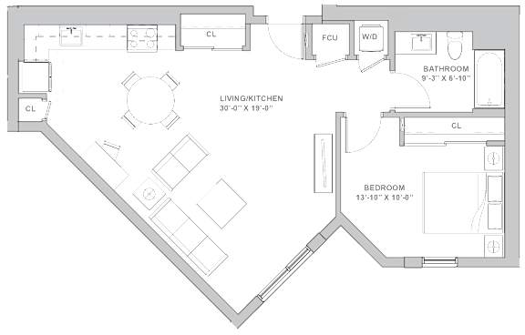 1E Floor Plan at Channel House, Oakland
