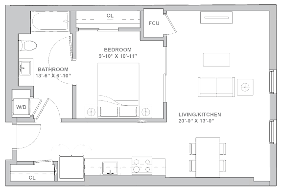 1G1 Floor Plan at Channel House, Oakland