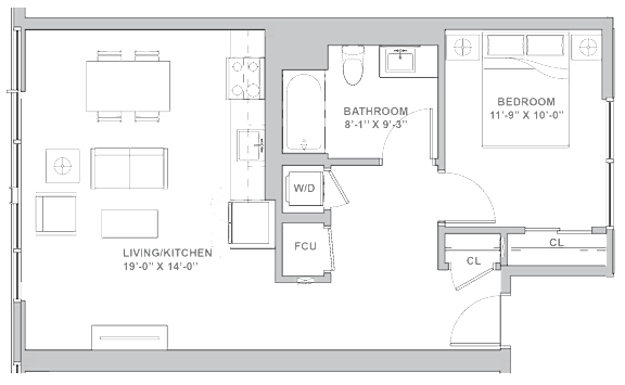 1H1 Floor Plan at Channel House, Oakland, 94607