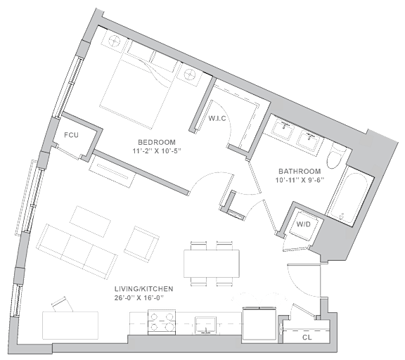 1J Floor Plan at Channel House, Oakland