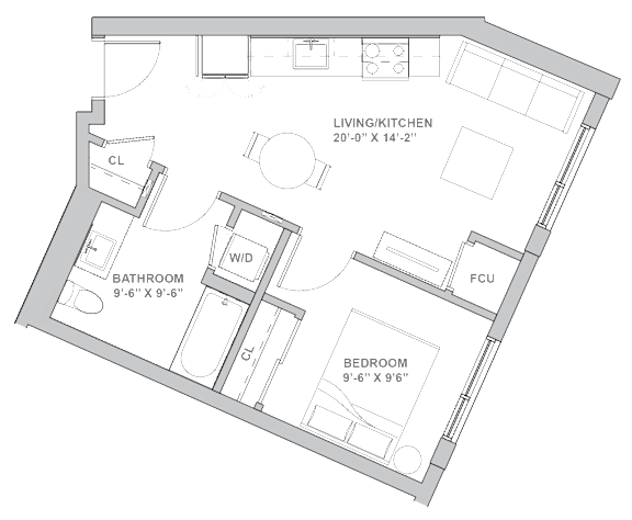 1K Floor Plan at Channel House, Oakland, 94607