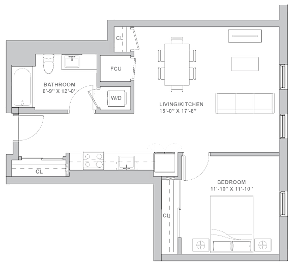 1M Floor Plan at Channel House, Oakland, California
