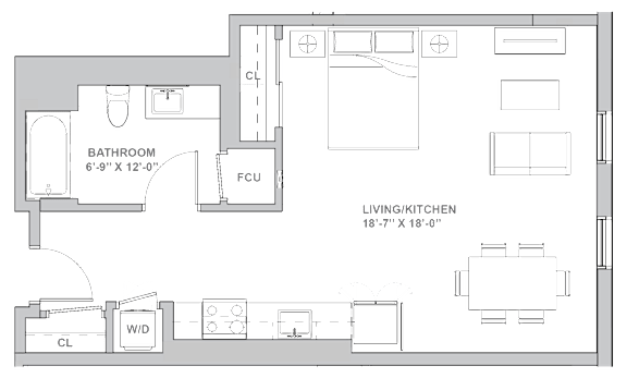 1M1 Floor Plan at Channel House, Oakland, CA, 94607