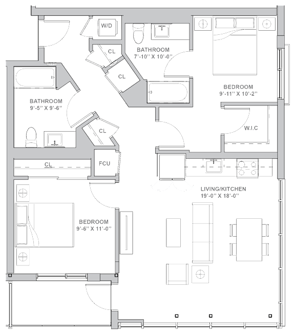 2A1 Floor Plan at Channel House, Oakland, CA