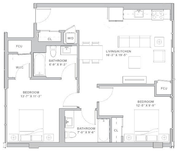 2C1 Floor Plan at Channel House, Oakland, 94607