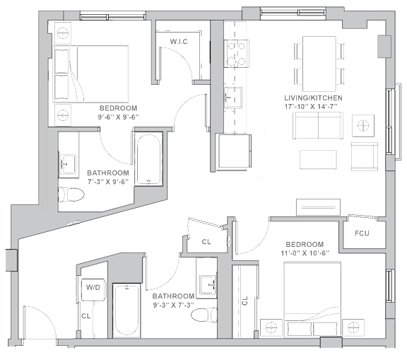 2E Floor Plan at Channel House, Oakland