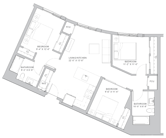3B Floor Plan at Channel House, Oakland, California