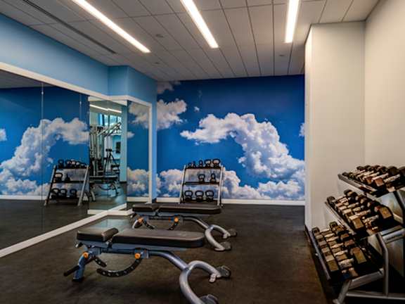 Gym with fitness equipments at The Graham at Southern Towers, Alexandria, VA