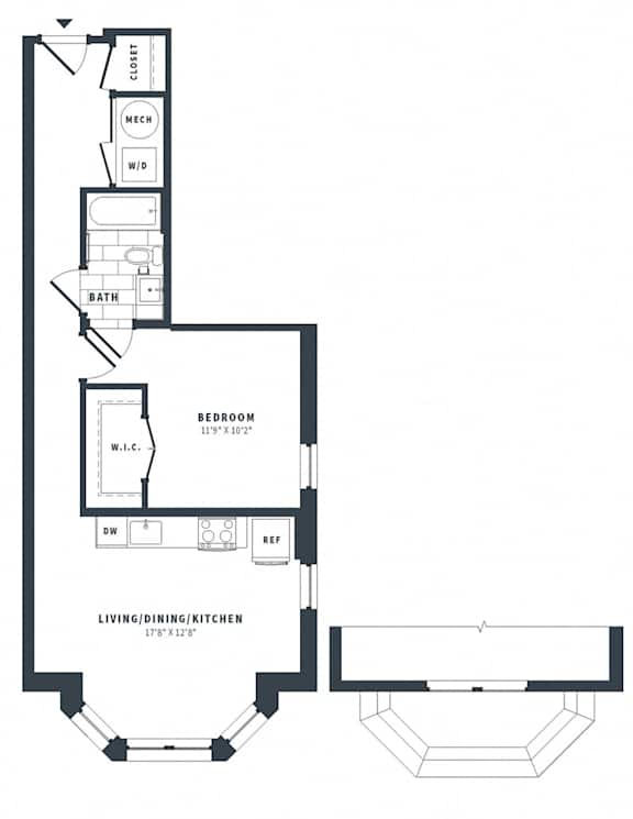 Floor Plan  A black and white image of a floor plan for a home.