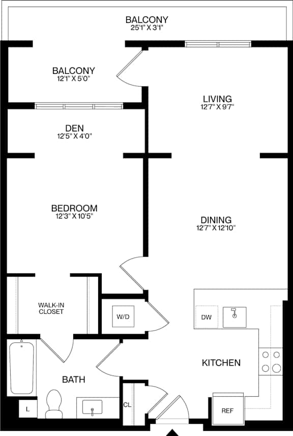 A floor plan of a home with a living room, dining room, kitchen, and bathroom.