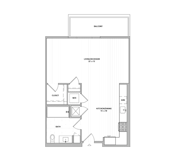 A floor plan of a house with a kitchen, bathroom, and living room.
