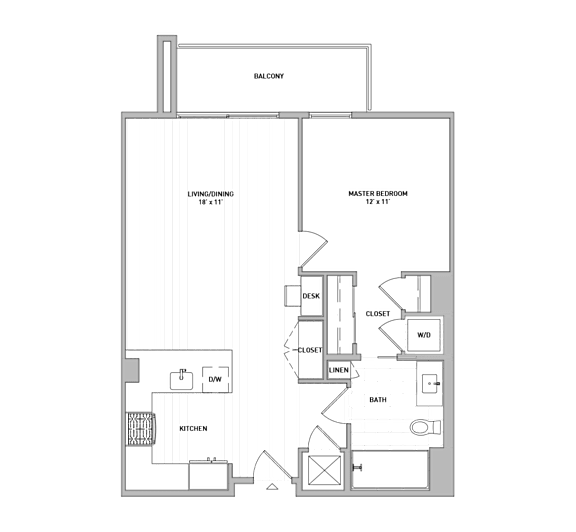 A floor plan of a house with a kitchen, living room, and bathrooms.