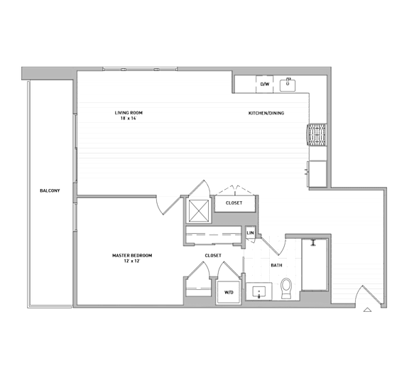 A floor plan of a house with a kitchen, living room, and two bedrooms.