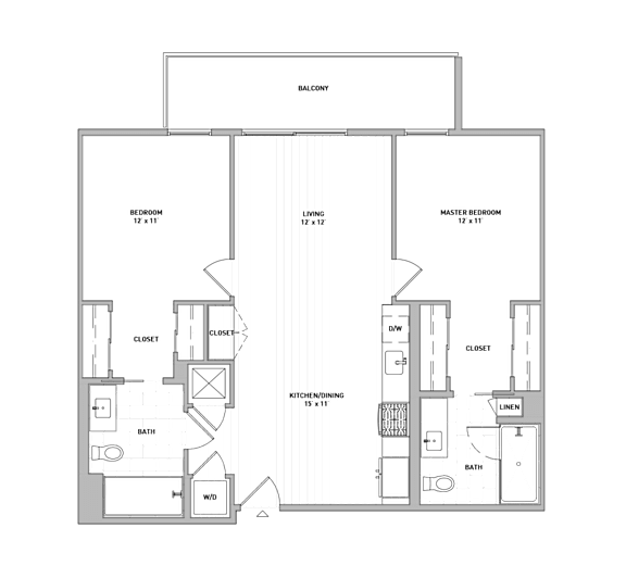 A floor plan of a house with a balcony and a master bedroom.