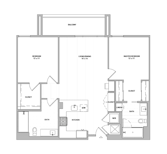A floor plan of a house with labeled rooms such as Bedroom 13 & 11, Bath, Kitchen, and Balcony.