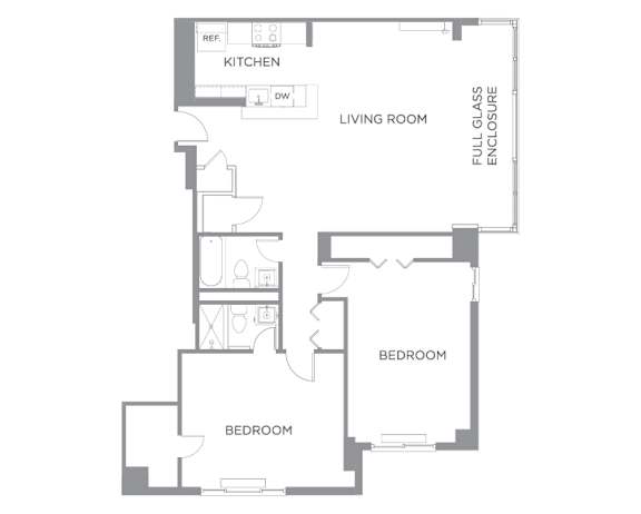 2 Bed 2 bathroom floorplan at The Graham at Southern Towers, Virginia, 22311