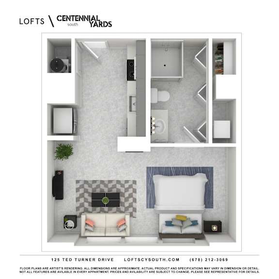Floor Plan  Studio Floorplan at Lofts at Centennial Yards, Atlanta, 30303