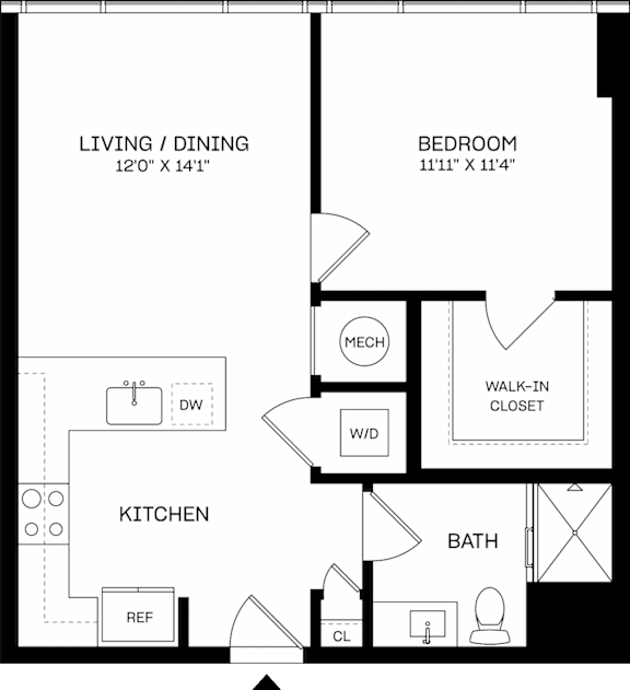 1Bed Floor Plan at The Mitchell , Atlanta