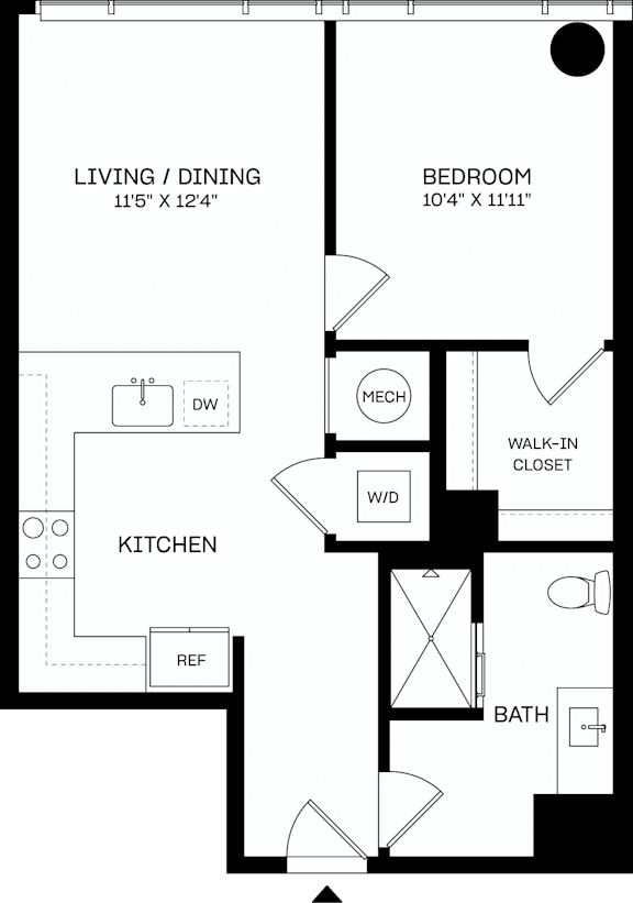 1Bed 1 Bath Floor Plan at The Mitchell , Atlanta, GA