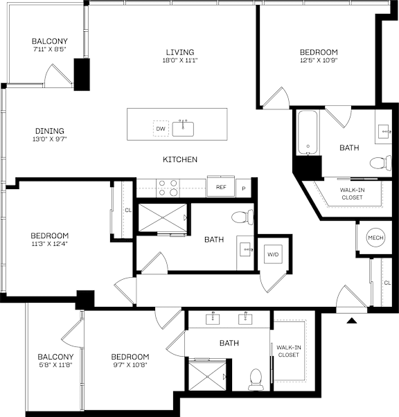 C1 Floor Plan at The Mitchell , Atlanta, Georgia