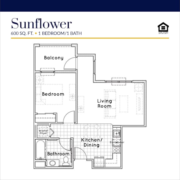 Sunflower floorplan at Parkview Living Apartments, Los Angeles, CA, 90026