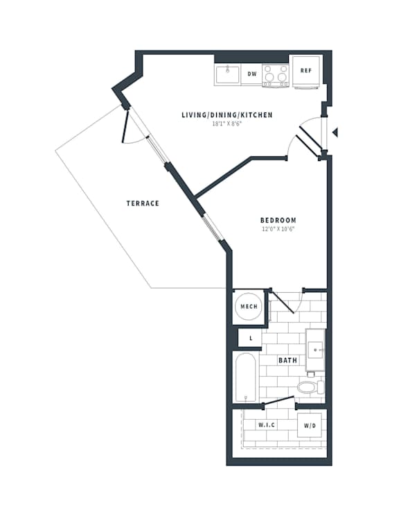 1D Floor Plan at The Vale at the Parks, Washington, DC 20012