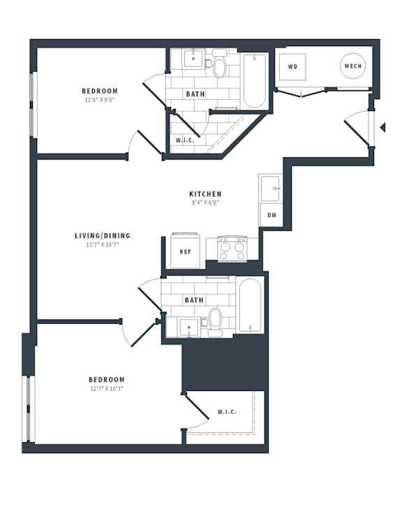 2H Floor Plan at The Vale at the Parks, Washington District of Columbia