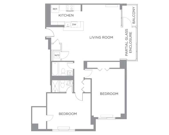 2 Bed 2 bath floorplan at The Graham at Southern Towers, Virginia
