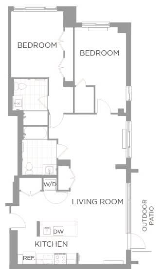 Two Bedroom 2 bath floorplan at The Graham at Southern Towers, Alexandria, 22311