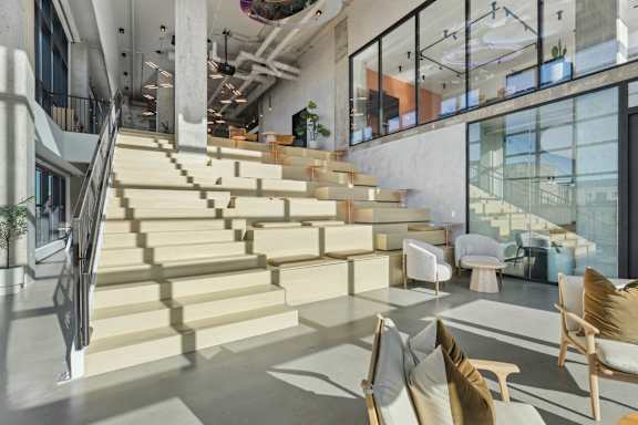 Common community area for live events at Velaris Living Apartments, Colorado, 80205